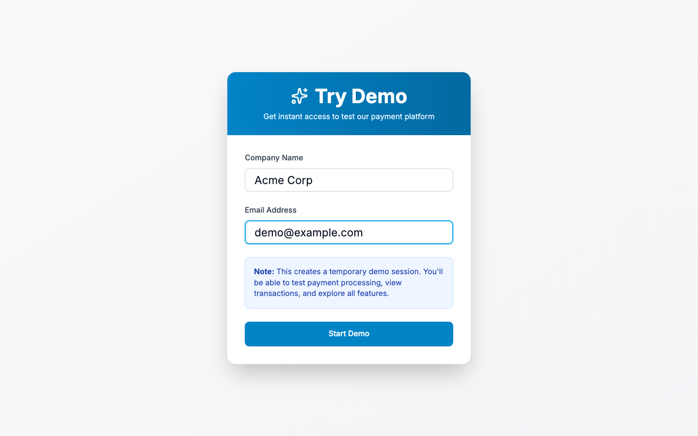 Demo form with name and email fields