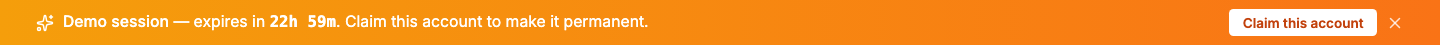 Orange demo banner with countdown and Claim button