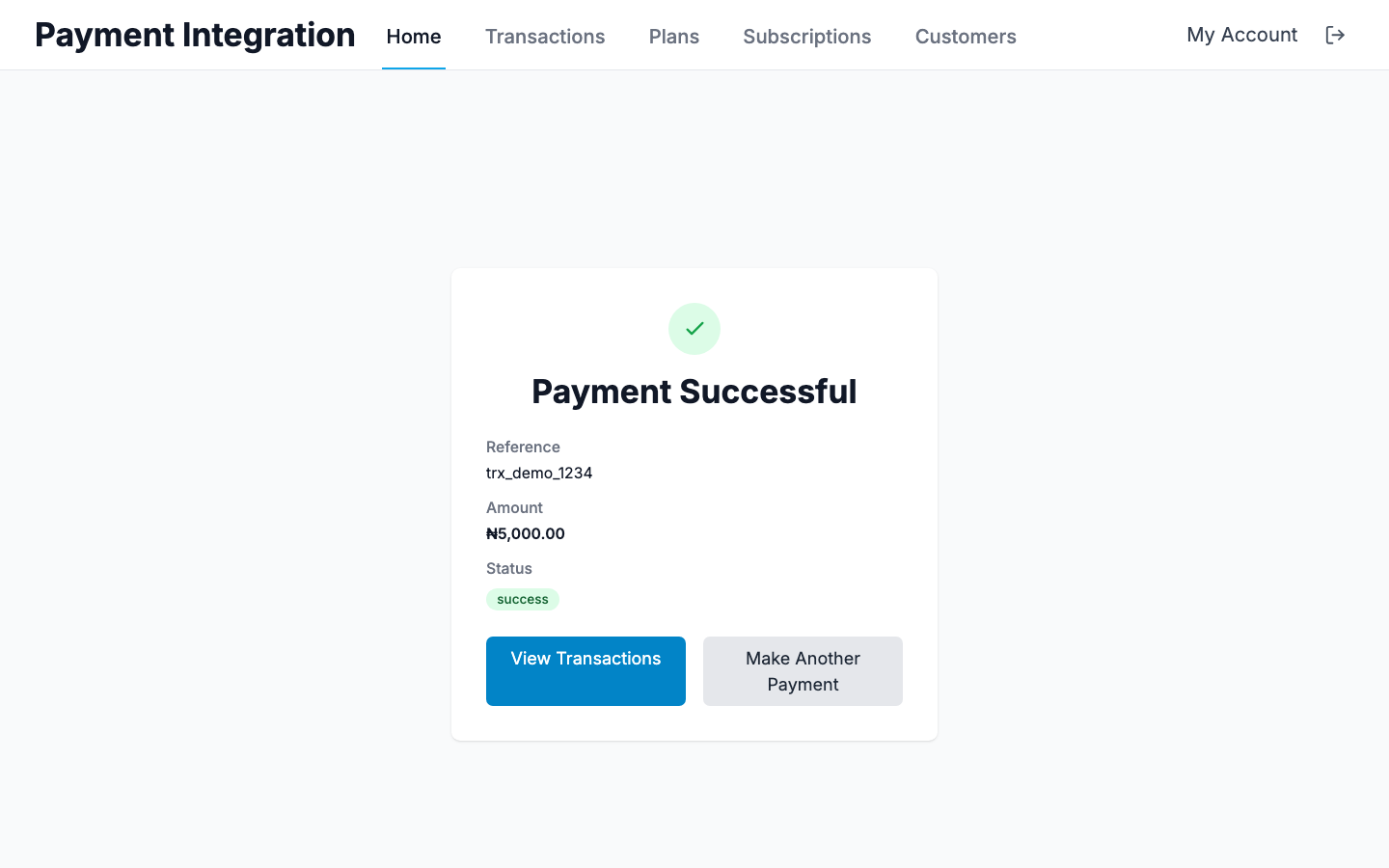 Payment callback page showing successful verification