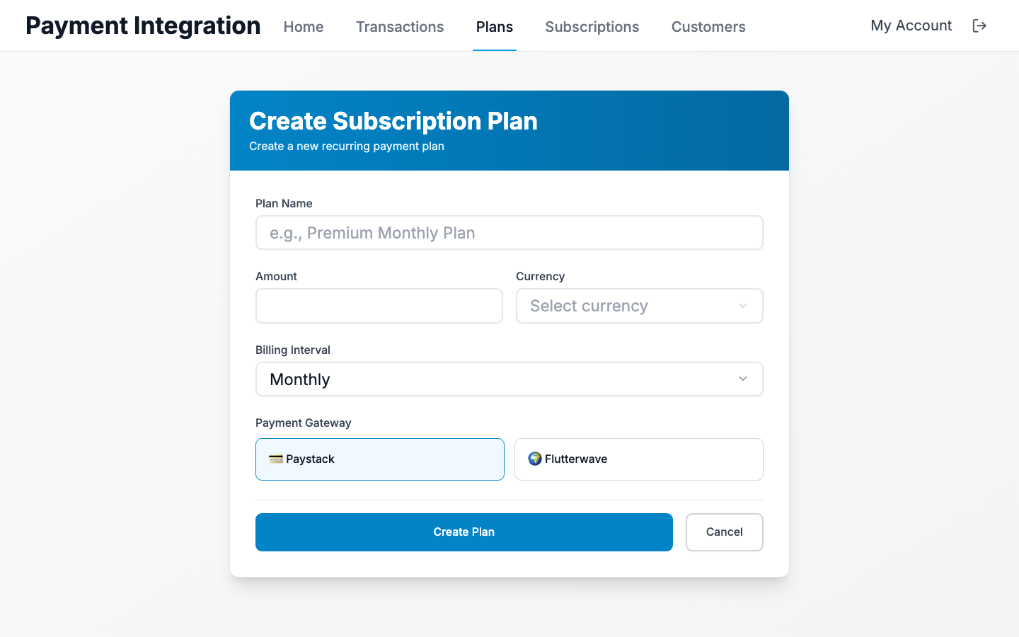 Create plan form